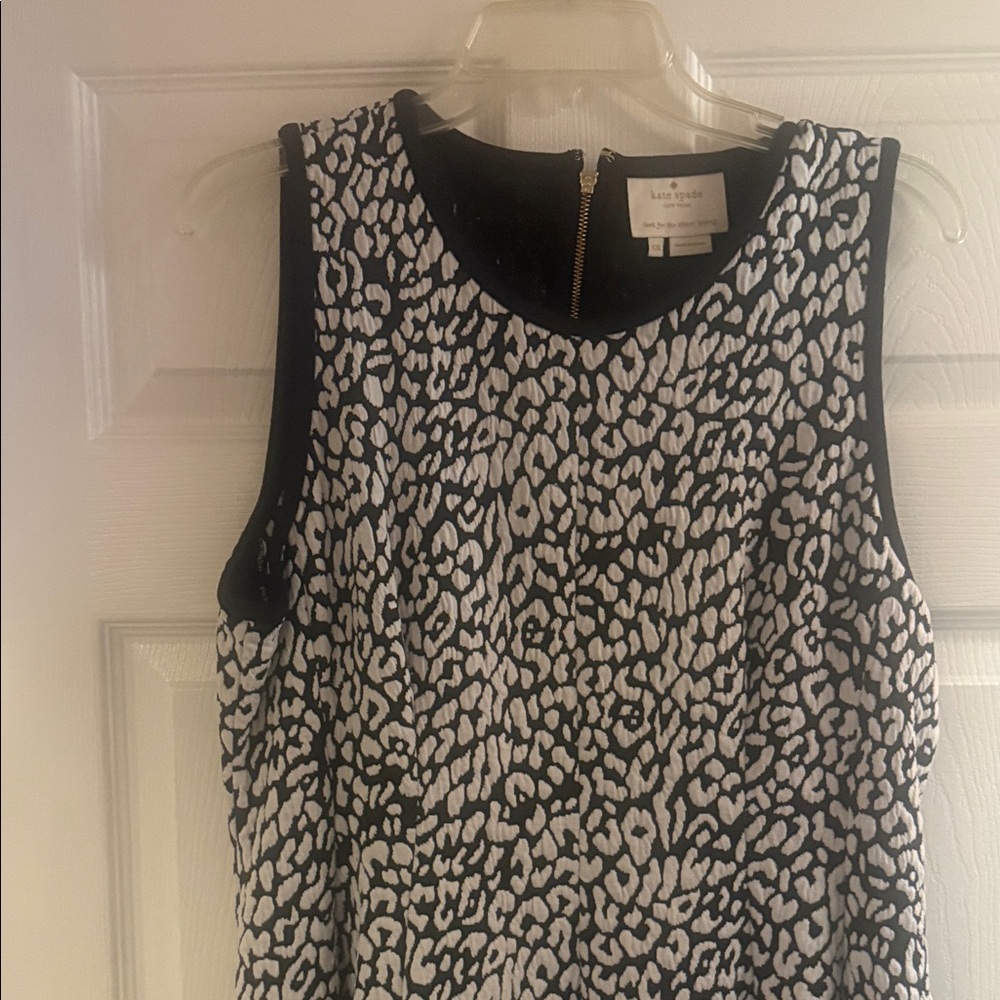 Kate Spade Black and White Animal Print Top with Gold Zipper - Picture 2 of 8